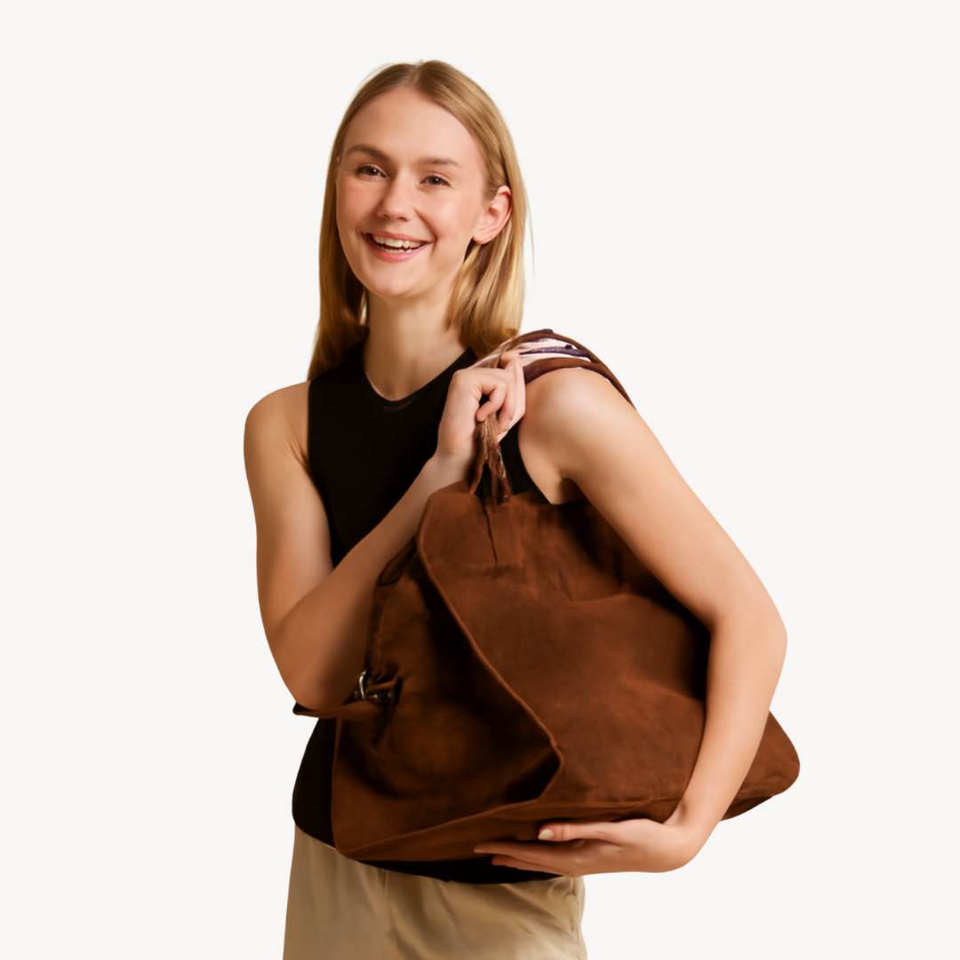 Dames Bruine Suède Handtas Met Luxe Afwerking