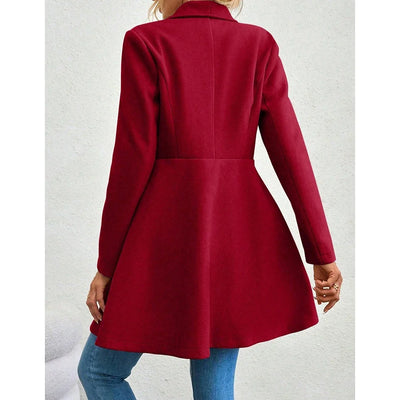 Dames Effen Kleur Lange Winterjas Met Revers En Knoopsluiting