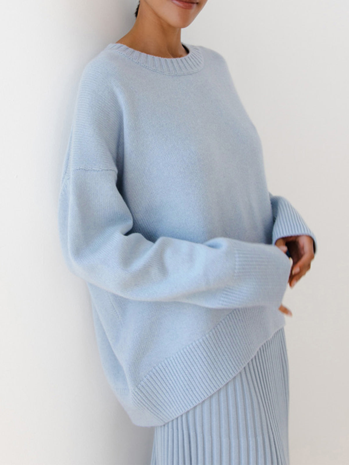 Dames Effen Oversized Gebreide Trui Met Lange Mouwen