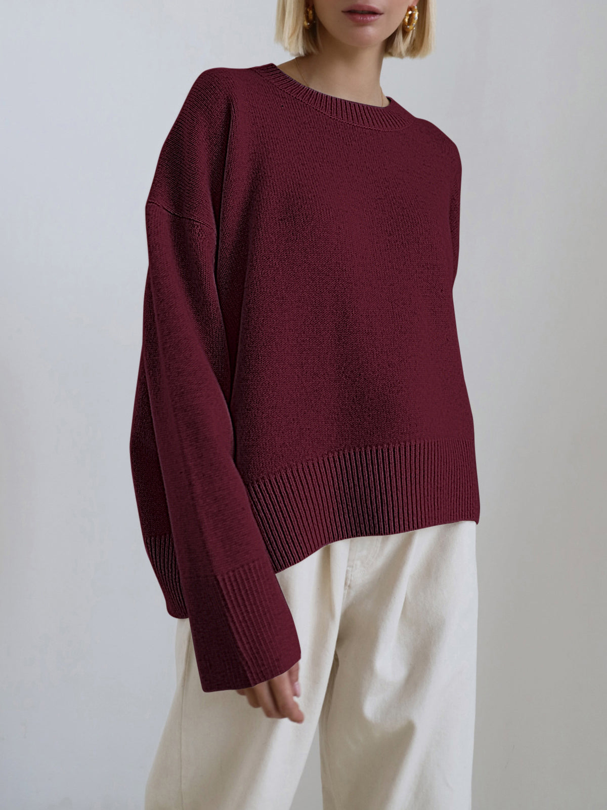 Dames Effen Oversized Gebreide Trui Met Lange Mouwen