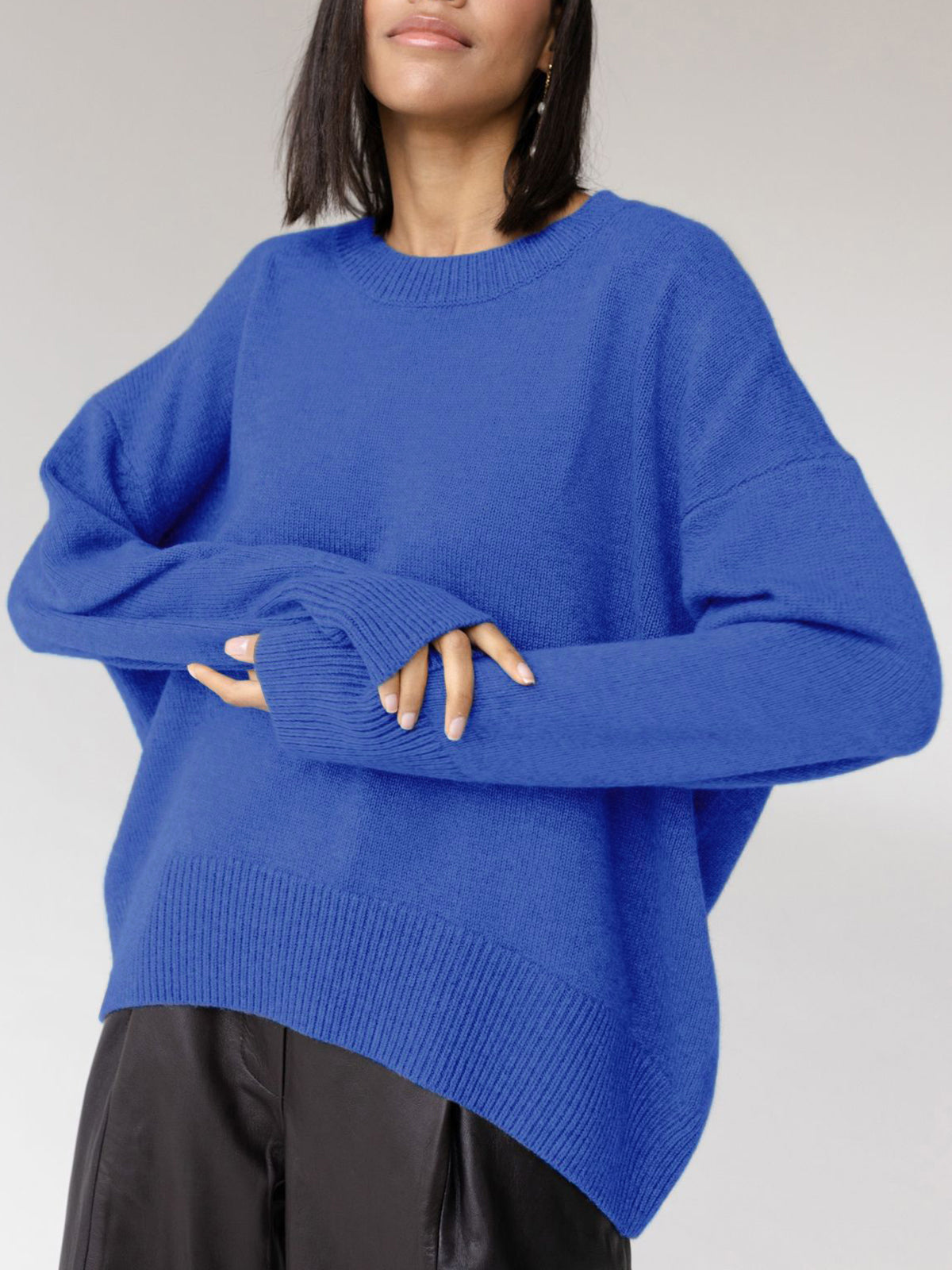 Dames Effen Oversized Gebreide Trui Met Lange Mouwen