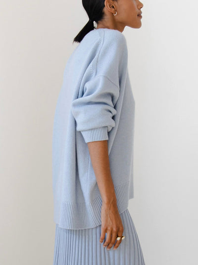 Dames Effen Oversized Gebreide Trui Met Lange Mouwen