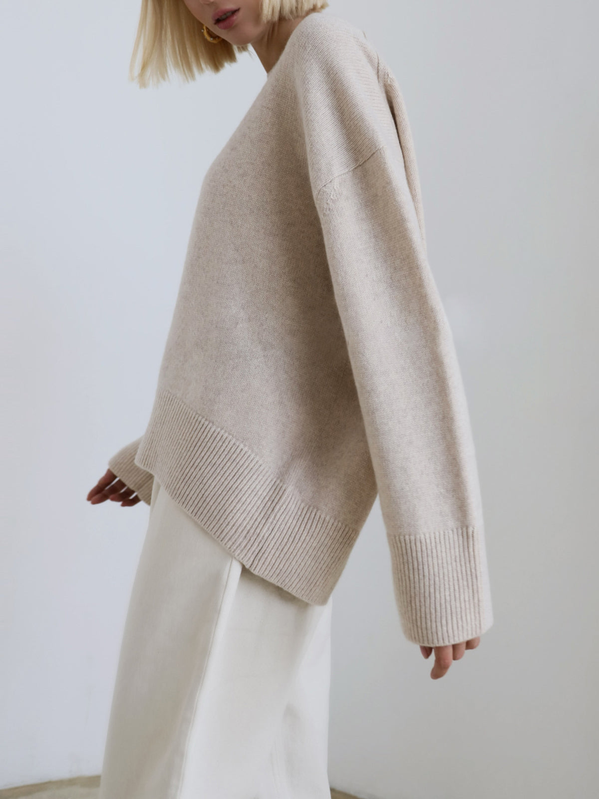 Dames Effen Oversized Gebreide Trui Met Lange Mouwen