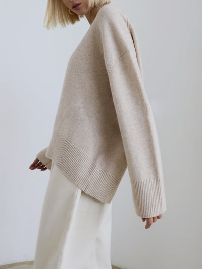 Dames Effen Oversized Gebreide Trui Met Lange Mouwen