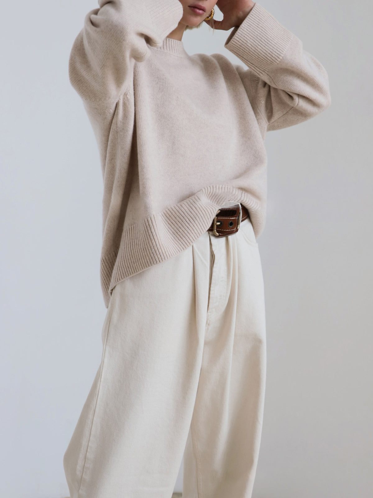 Dames Effen Oversized Gebreide Trui Met Lange Mouwen