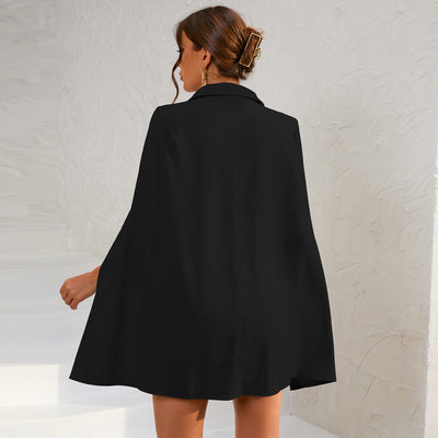 Dames Blazer Mini Jurk Met Cape Mouwen En Gouden Knopen