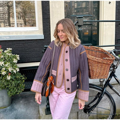Dames Herfst Jas Met Contrasterende Kleuren En Wijde Mouwen