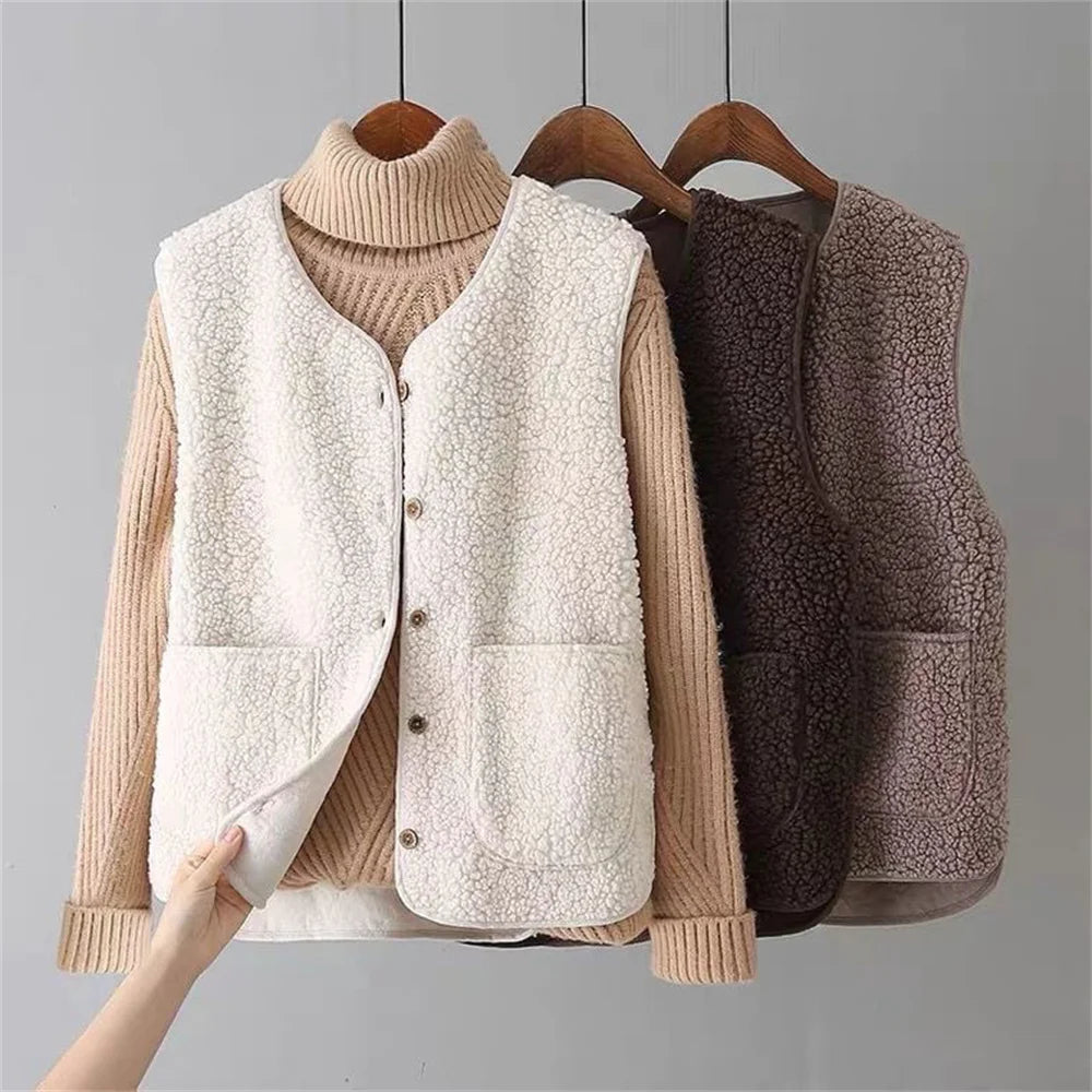 Dames Wollen Gilet Met Knoopsluiting En Zakjes