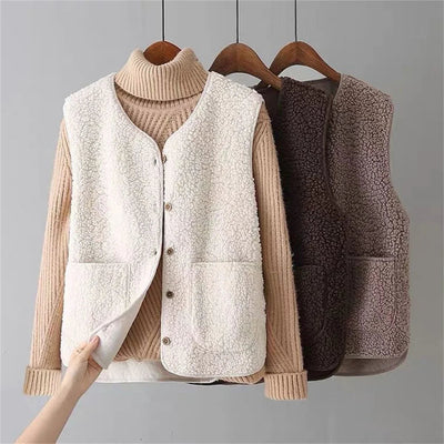 Dames Wollen Gilet Met Knoopsluiting En Zakjes