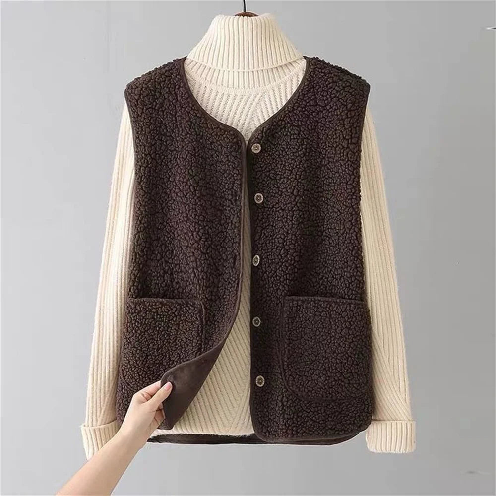 Dames Wollen Gilet Met Knoopsluiting En Zakjes