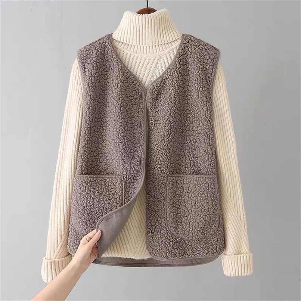 Dames Wollen Gilet Met Knoopsluiting En Zakjes
