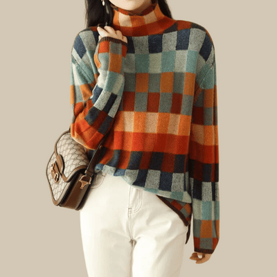 Dames Comfortabele Gebreide Coltrui Met Geruit Cashmere Design