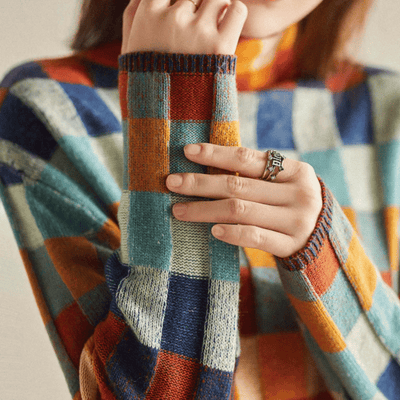 Dames Comfortabele Gebreide Coltrui Met Geruit Cashmere Design