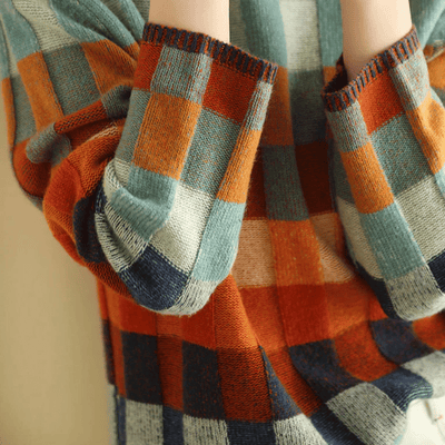 Dames Comfortabele Gebreide Coltrui Met Geruit Cashmere Design