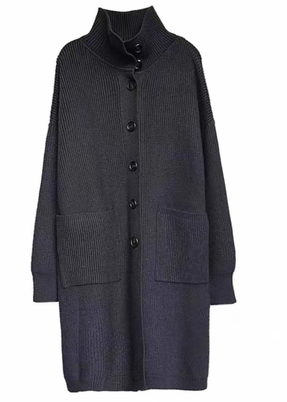 Dames Lange Gebreide Cardigan Met Col En Zakken