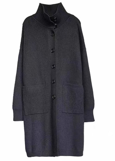 Dames Lange Gebreide Cardigan Met Col En Zakken