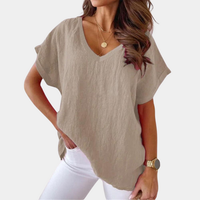Dames Casual T-Shirt Met V-Hals En Korte Mouwen