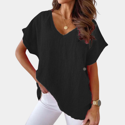 Dames Casual T-Shirt Met V-Hals En Korte Mouwen