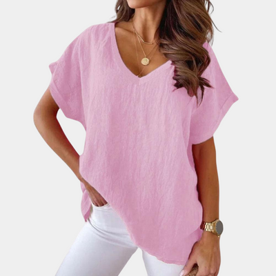 Dames Casual T-Shirt Met V-Hals En Korte Mouwen