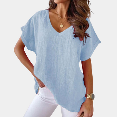 Dames Casual T-Shirt Met V-Hals En Korte Mouwen