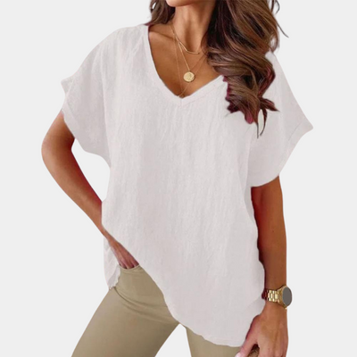 Dames Casual T-Shirt Met V-Hals En Korte Mouwen