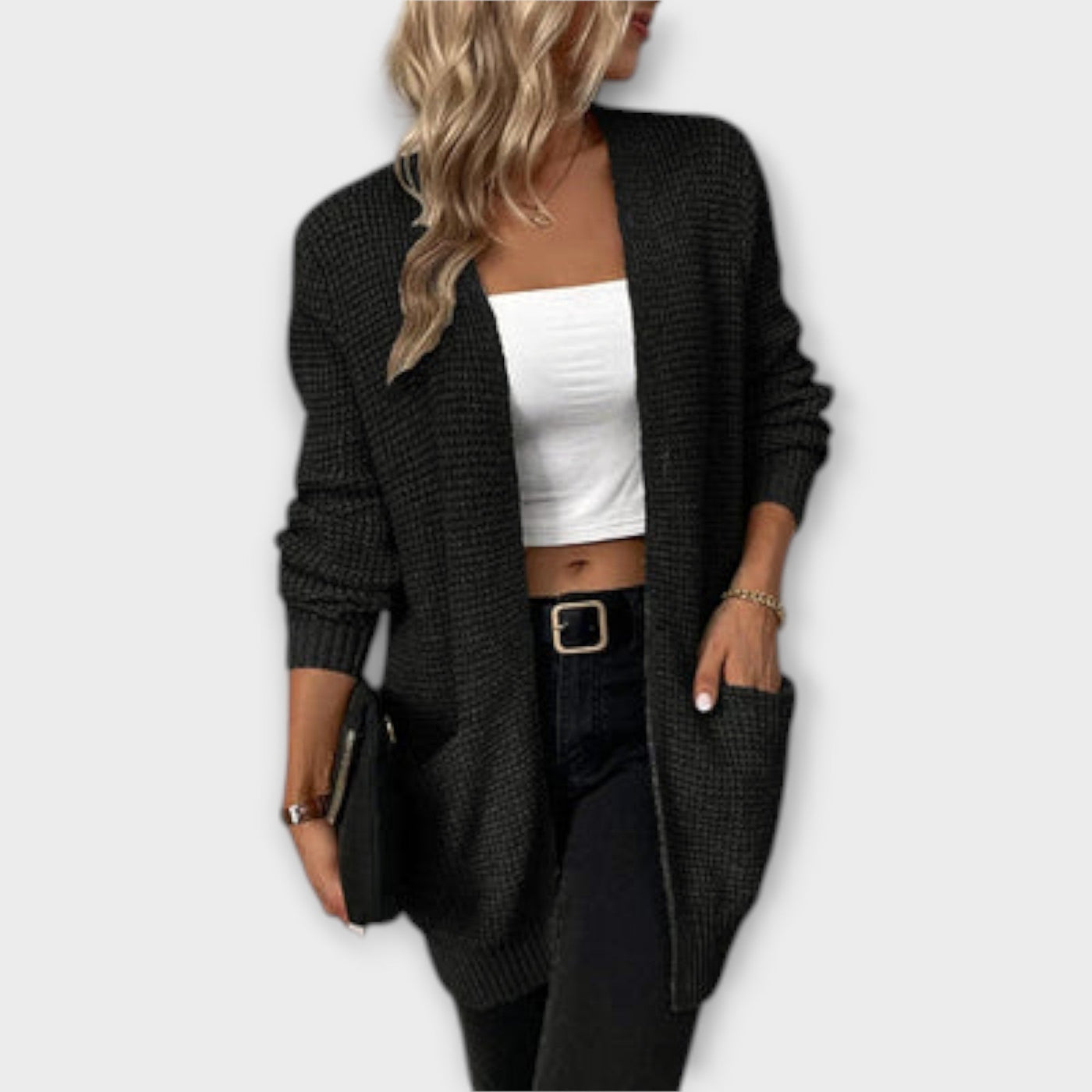 Dames Casual Gebreide Cardigan Met Lange Mouwen En Zakken