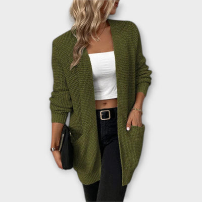 Dames Casual Gebreide Cardigan Met Lange Mouwen En Zakken
