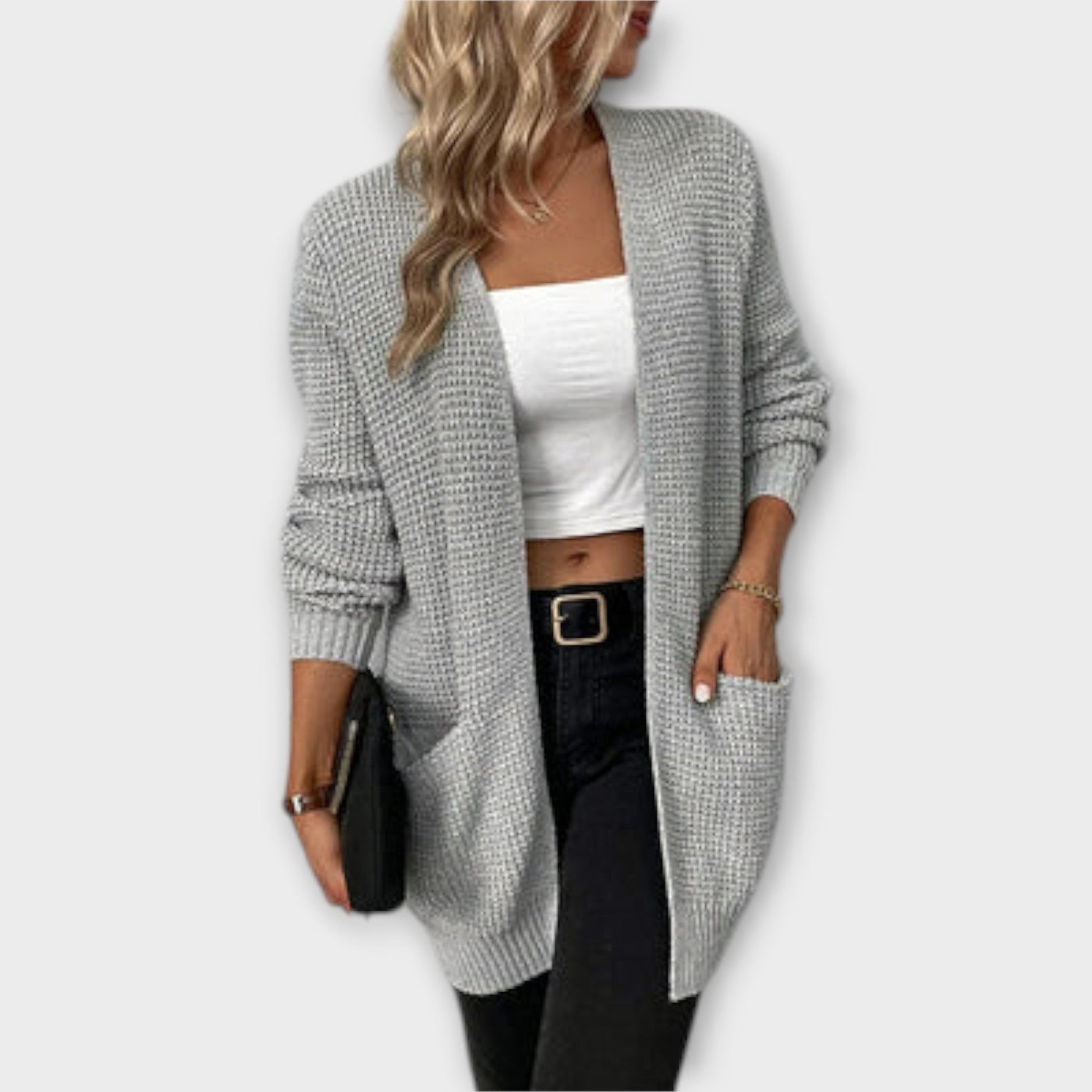 Dames Casual Gebreide Cardigan Met Lange Mouwen En Zakken