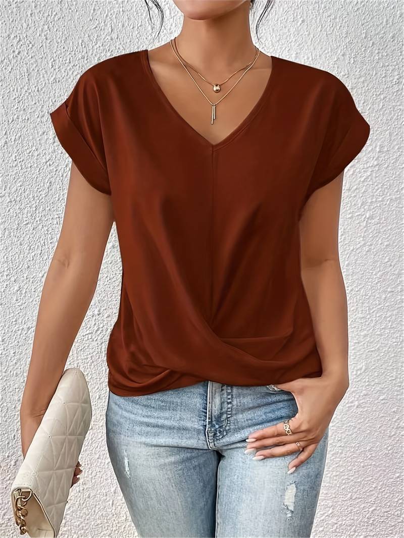 Dames T-Shirt Met Korte Mouwen En V-Hals