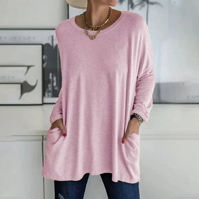 Dames Casual Oversized Blouse Met Lange Mouwen En Zakken