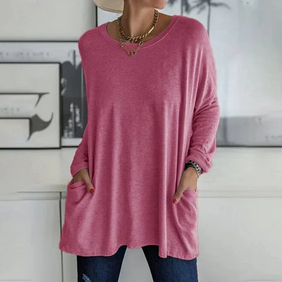 Dames Casual Oversized Blouse Met Lange Mouwen En Zakken