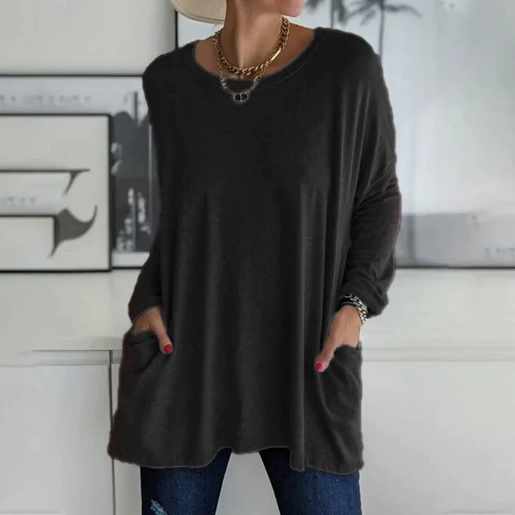 Dames Casual Oversized Blouse Met Lange Mouwen En Zakken