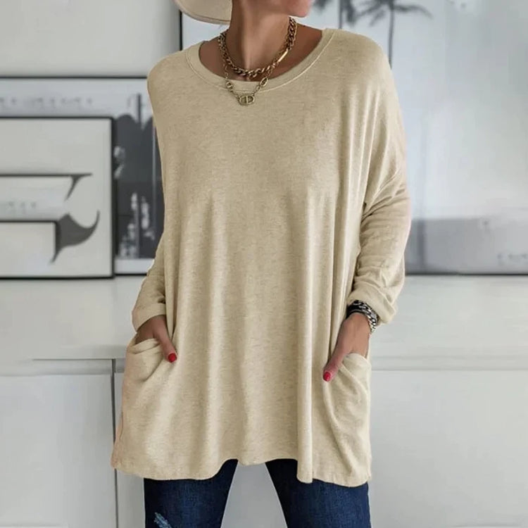 Dames Casual Oversized Blouse Met Lange Mouwen En Zakken