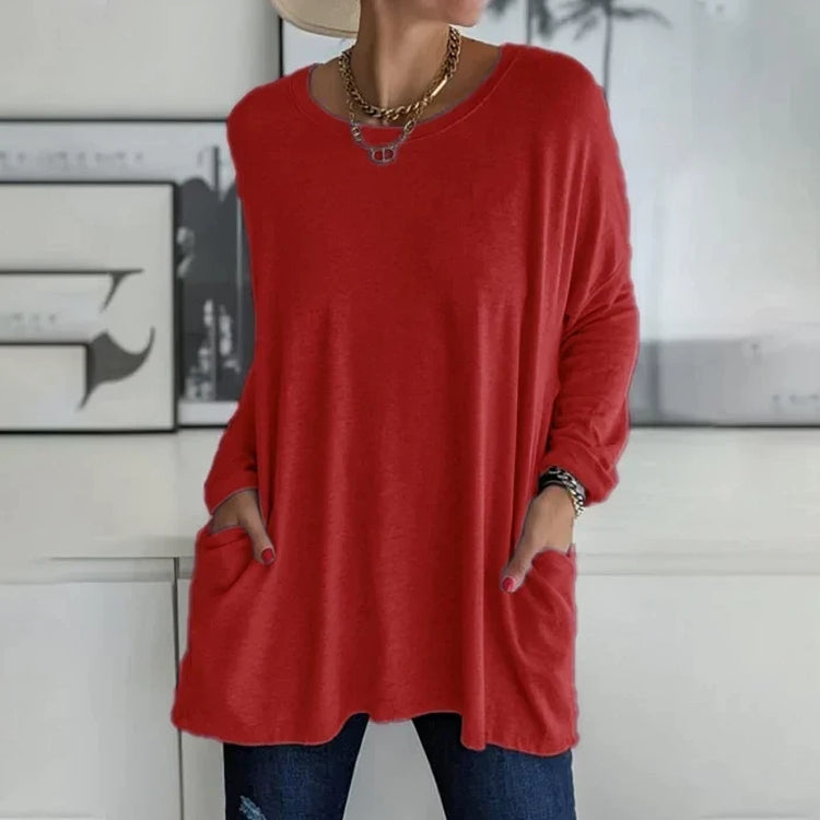 Dames Casual Oversized Blouse Met Lange Mouwen En Zakken