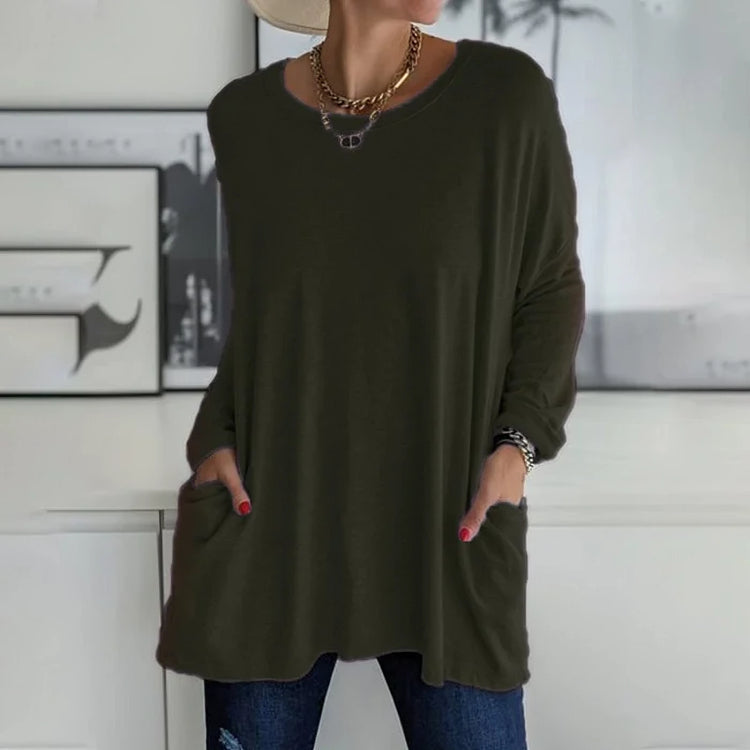 Dames Casual Oversized Blouse Met Lange Mouwen En Zakken