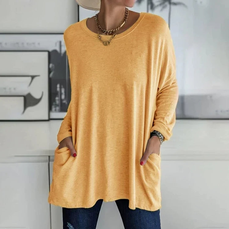 Dames Casual Oversized Blouse Met Lange Mouwen En Zakken