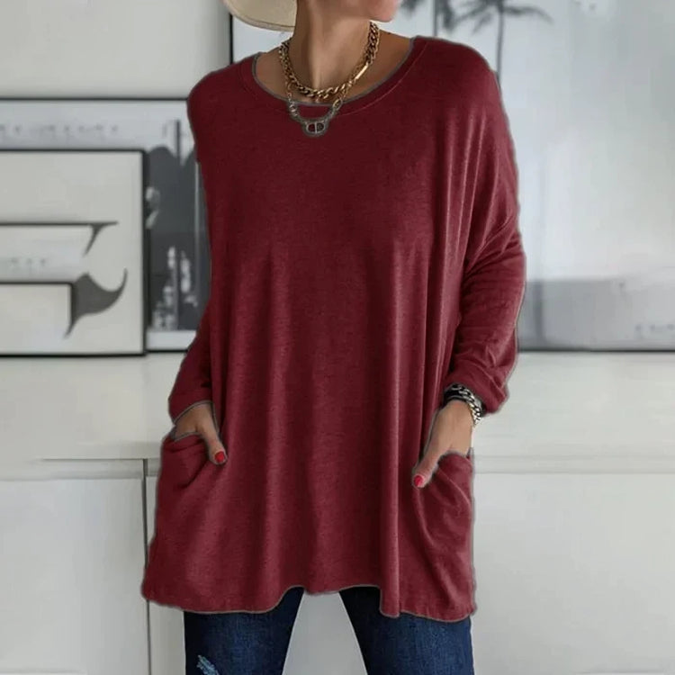 Dames Casual Oversized Blouse Met Lange Mouwen En Zakken