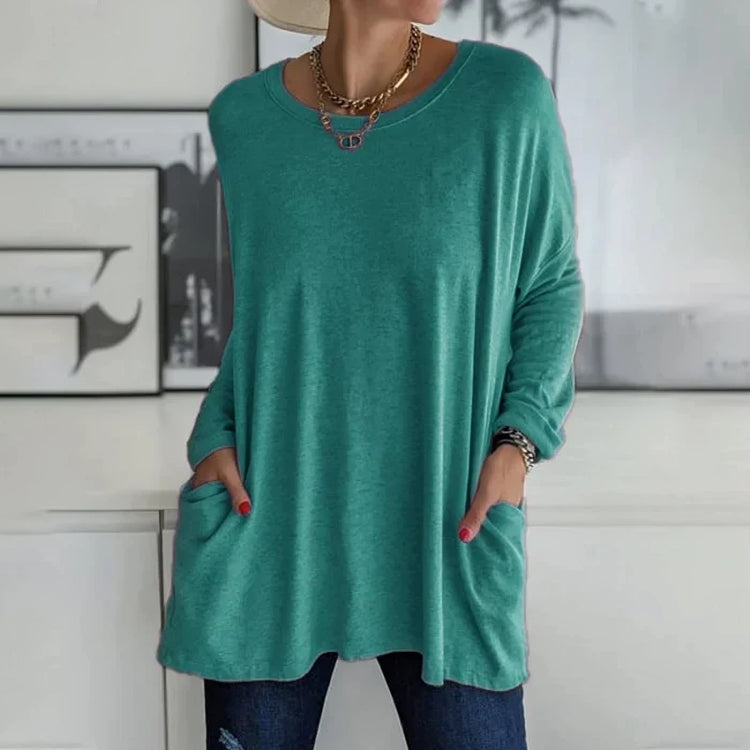 Dames Casual Oversized Blouse Met Lange Mouwen En Zakken