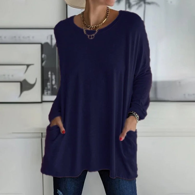 Dames Casual Oversized Blouse Met Lange Mouwen En Zakken