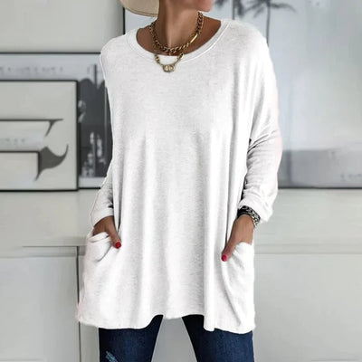 Dames Casual Oversized Blouse Met Lange Mouwen En Zakken