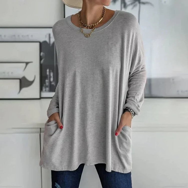 Dames Casual Oversized Blouse Met Lange Mouwen En Zakken