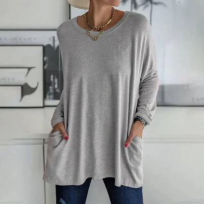 Dames Casual Oversized Blouse Met Lange Mouwen En Zakken
