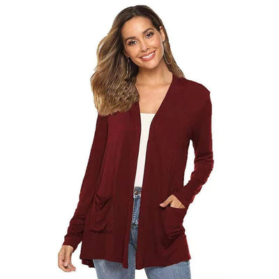 Dames Casual Effen Cardigan Met Open Voorkant En Zakken