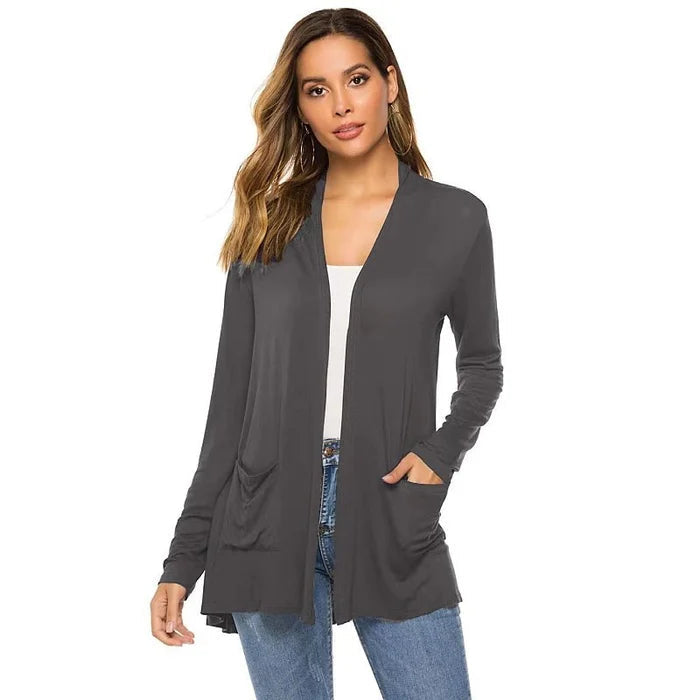 Dames Casual Effen Cardigan Met Open Voorkant En Zakken