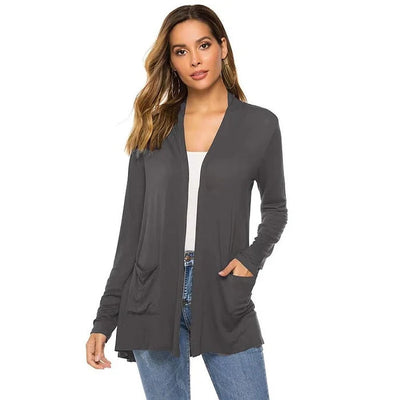 Dames Casual Effen Cardigan Met Open Voorkant En Zakken