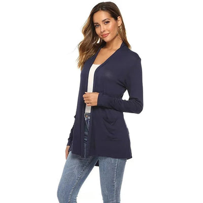 Dames Casual Effen Cardigan Met Open Voorkant En Zakken