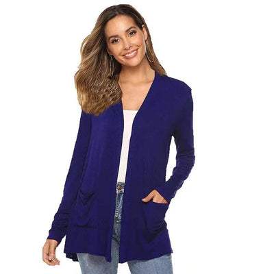 Dames Casual Effen Cardigan Met Open Voorkant En Zakken