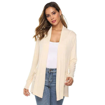 Dames Casual Effen Cardigan Met Open Voorkant En Zakken