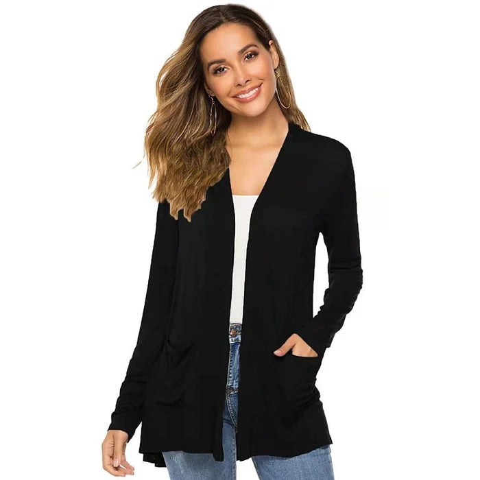 Dames Casual Effen Cardigan Met Open Voorkant En Zakken