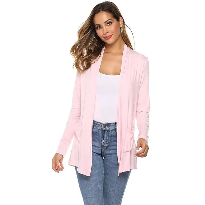 Dames Casual Effen Cardigan Met Open Voorkant En Zakken